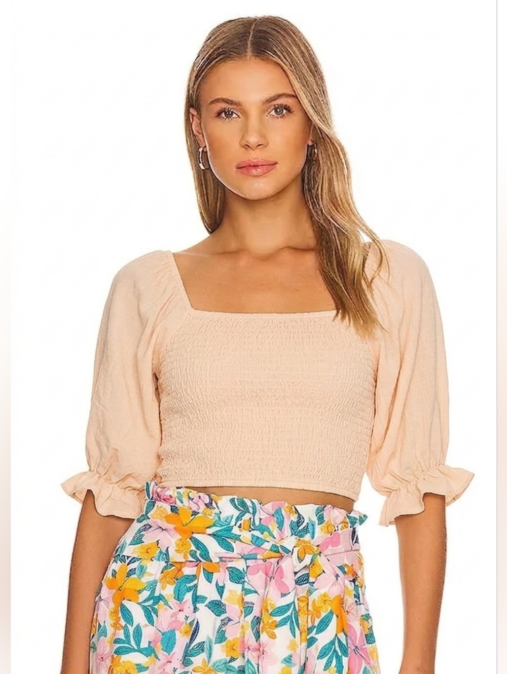 NWT- BCBGeneration Smocked Top In Peach Sz S